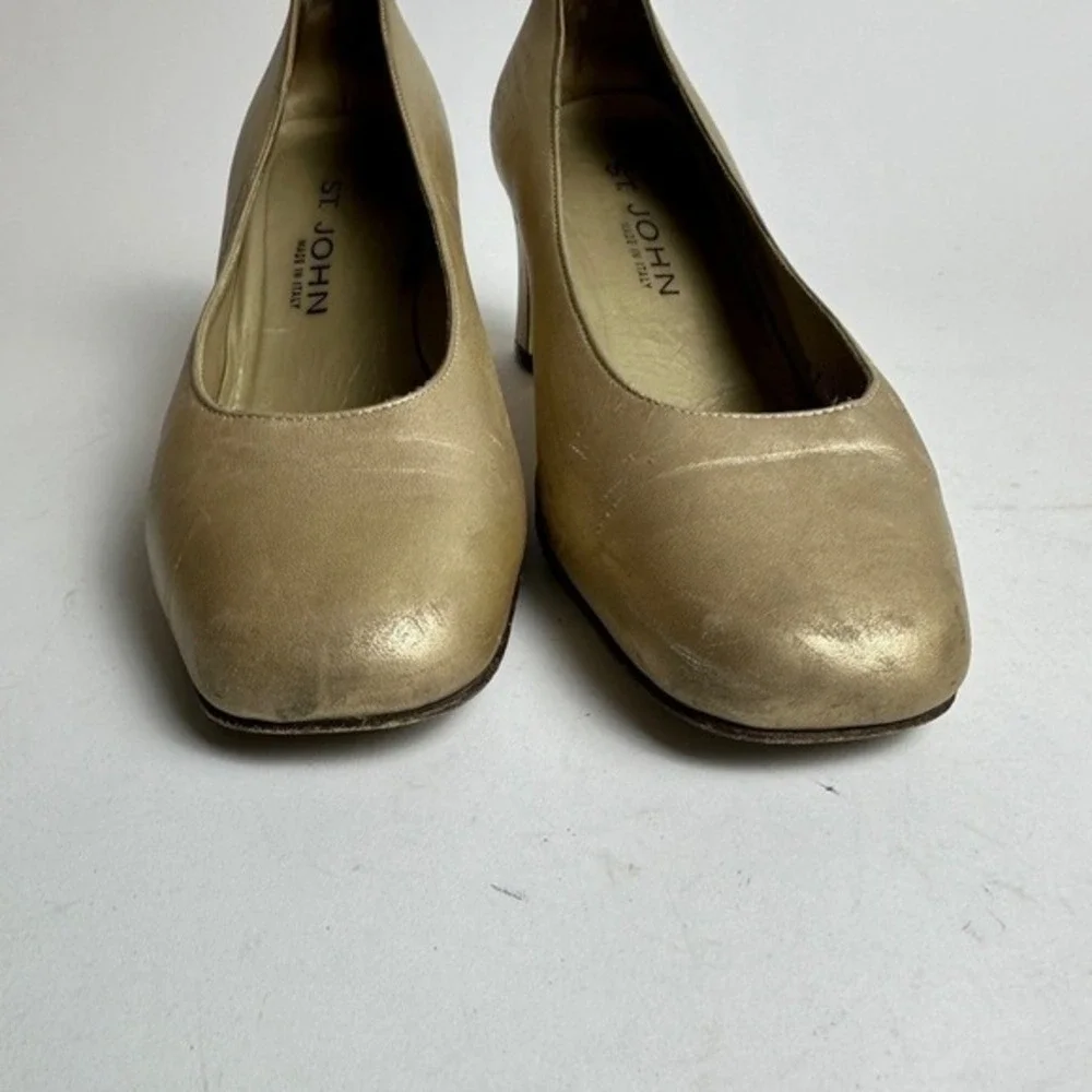 Vintage 1990s Y2K St John Heels Shoes Womens Size 8 1/2 Gold Leather‎ Pumps KC